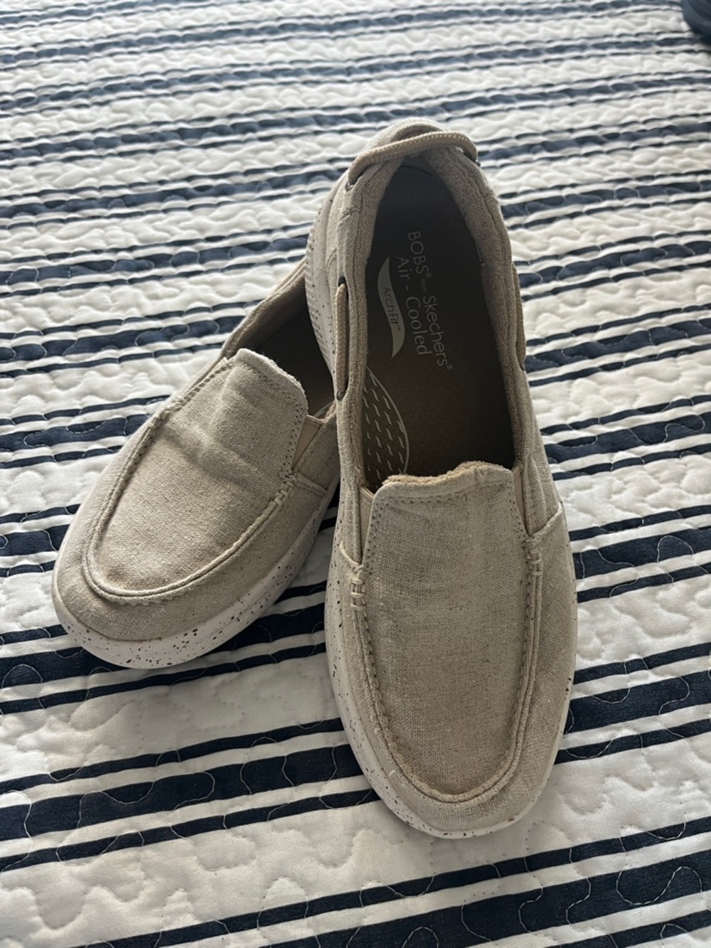 Skechers BOBS Beige Canvas Slip-On Loafers